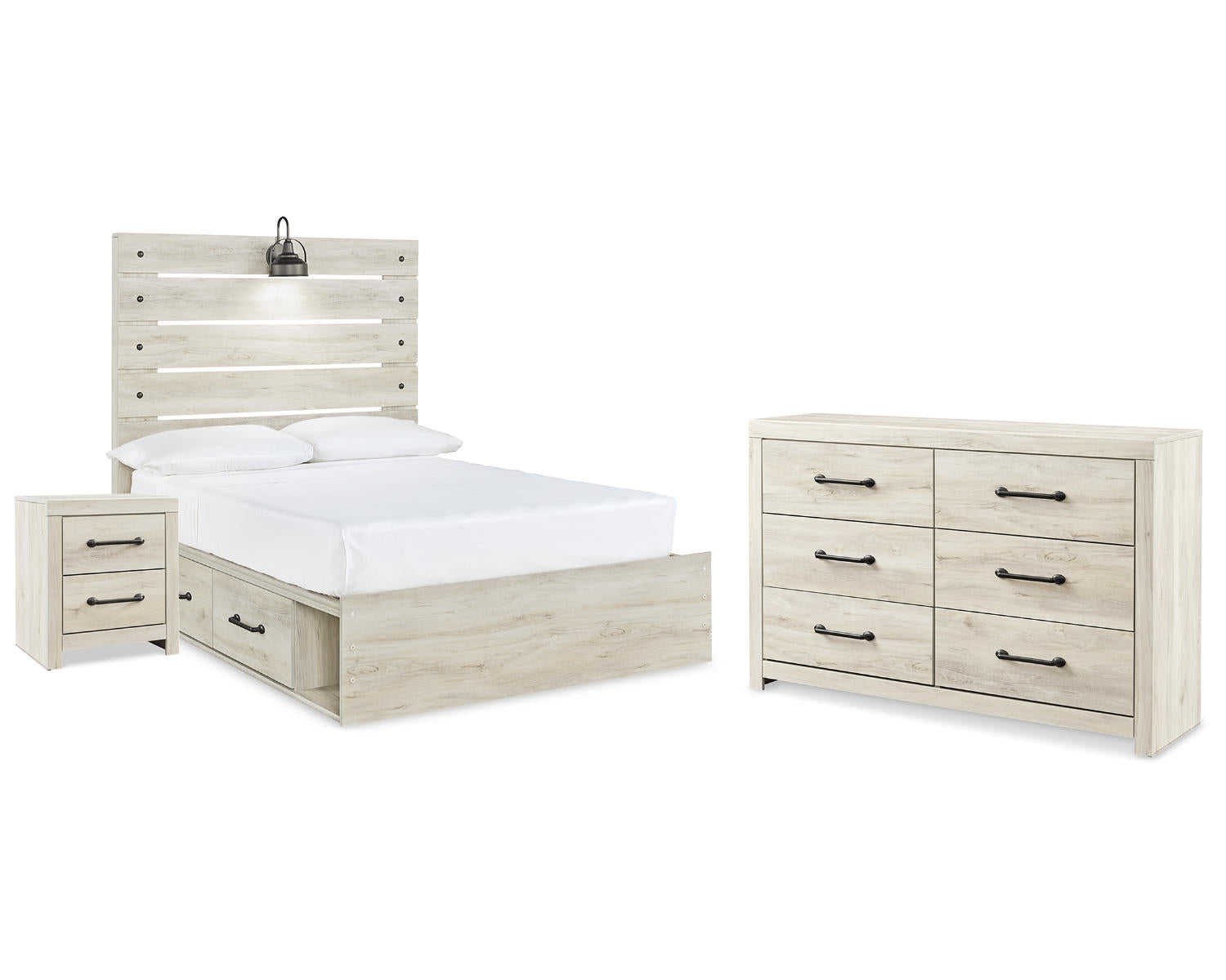 Cambeck Full Panel Bed with Storage, Dresser and Nightstand
