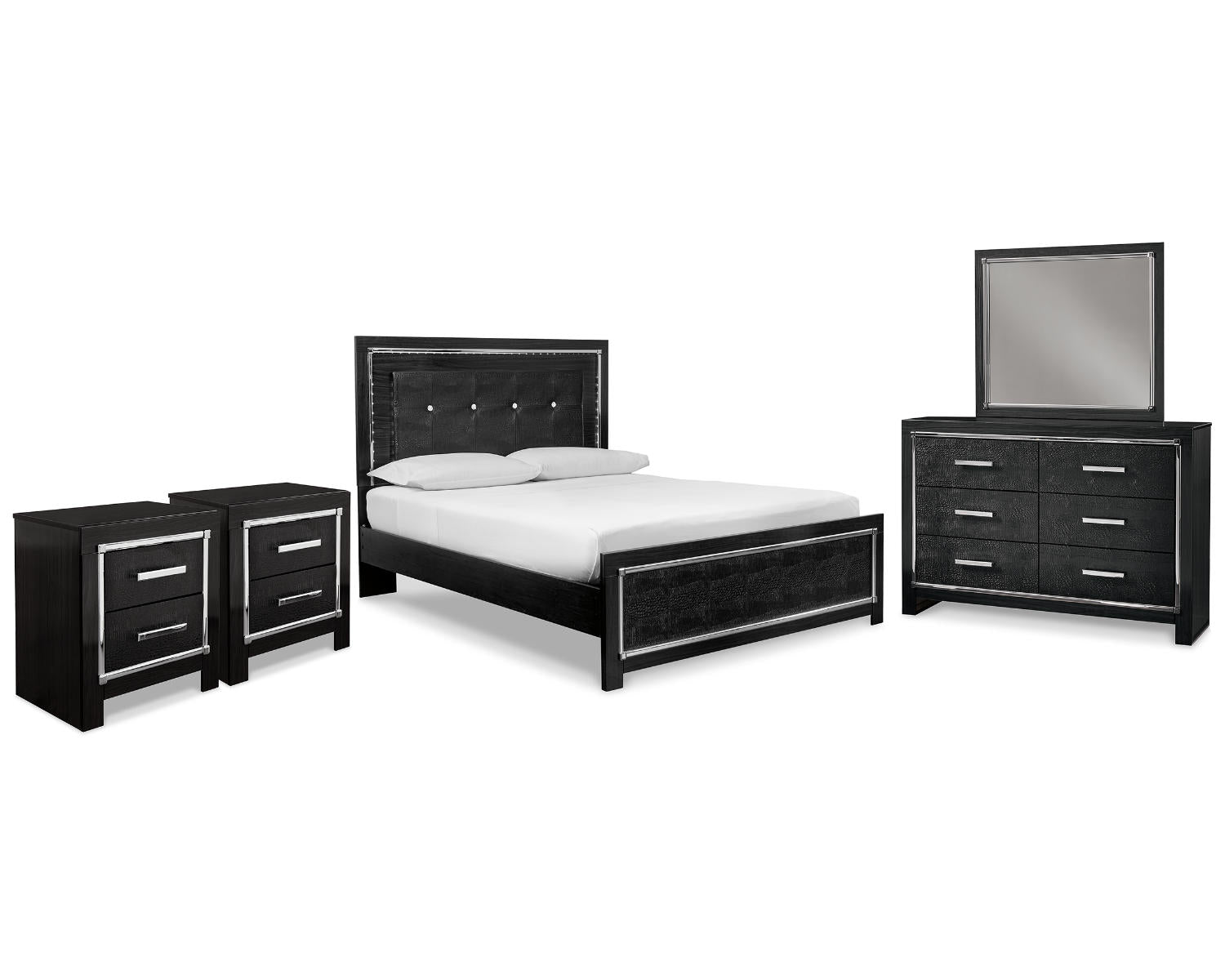 Kaydell Queen Upholstered Bed, Dresser, Mirror and 2 Nightstands