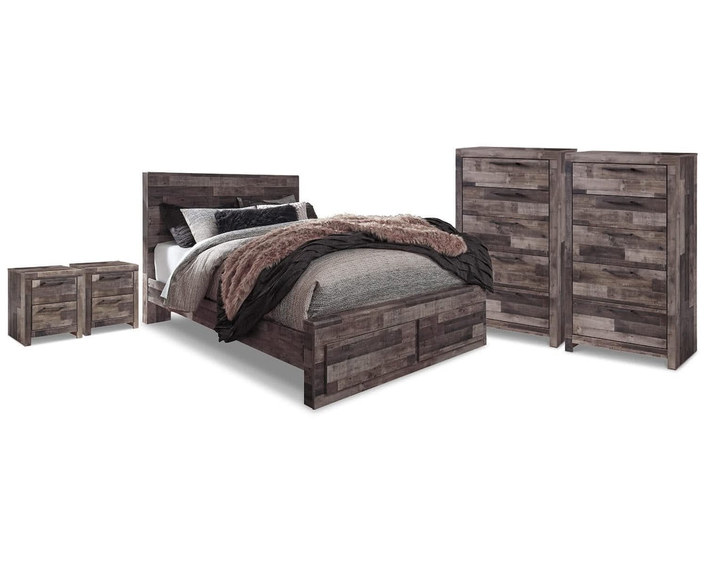 Derekson Queen Storage Bed, 2 Chests and 2 Nightstands