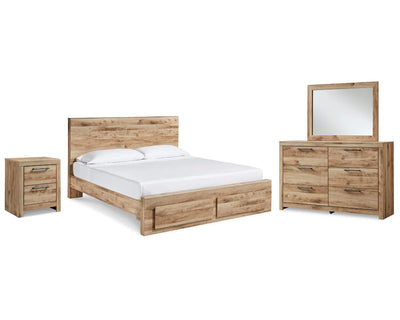 Cama King Hyanna con almacenamiento, tocador, espejo y mesita de noche