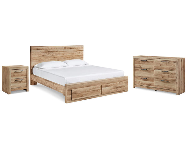 Cama Hyanna King con almacenamiento, tocador y mesita de noche
