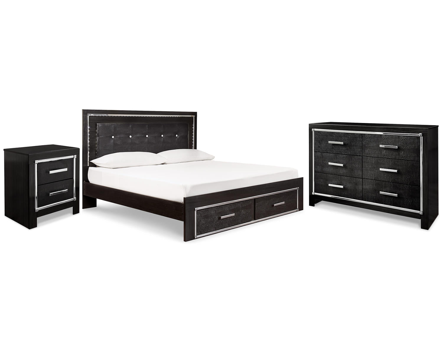 Kaydell King Storage Bed, Dresser and Nightstand