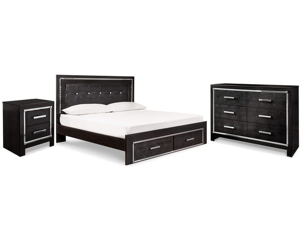 Cama King con almacenaje, cómoda y mesita de noche Kaydell