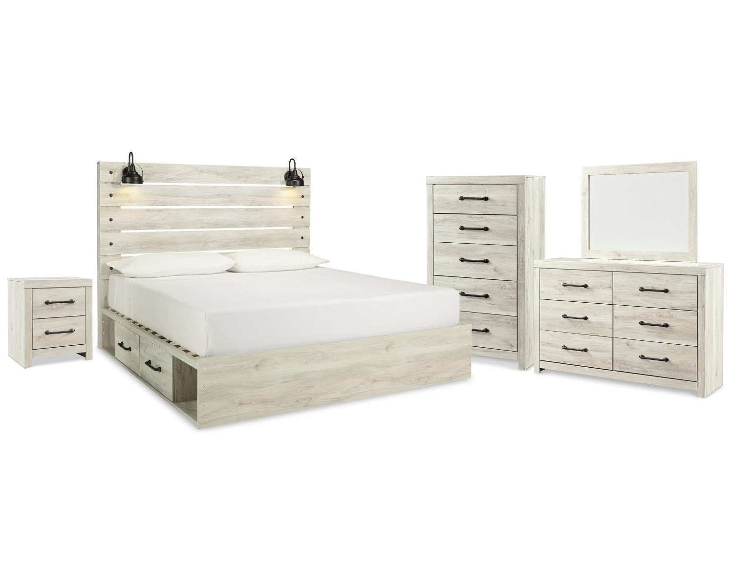 Cambeck King Panel Storage Bed, Dresser, Mirror, Chest and Nightstand