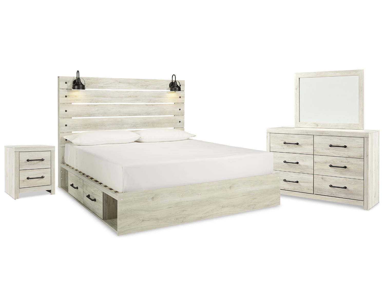 Cambeck King Panel Storage Bed, Dresser, Mirror and Nightstand