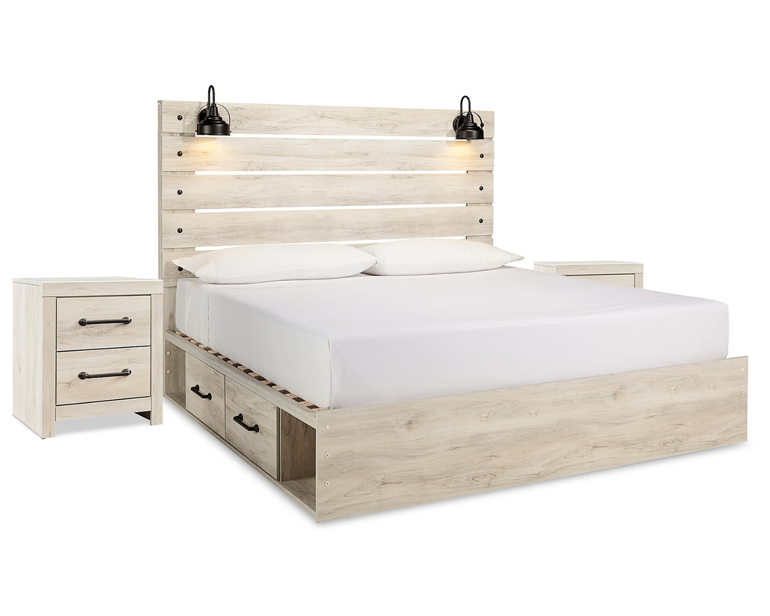 Cambeck King Panel Bed with Storage and 2 Nightstands