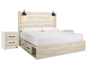 Cambeck King Panel Bed with Storage and 2 Nightstands