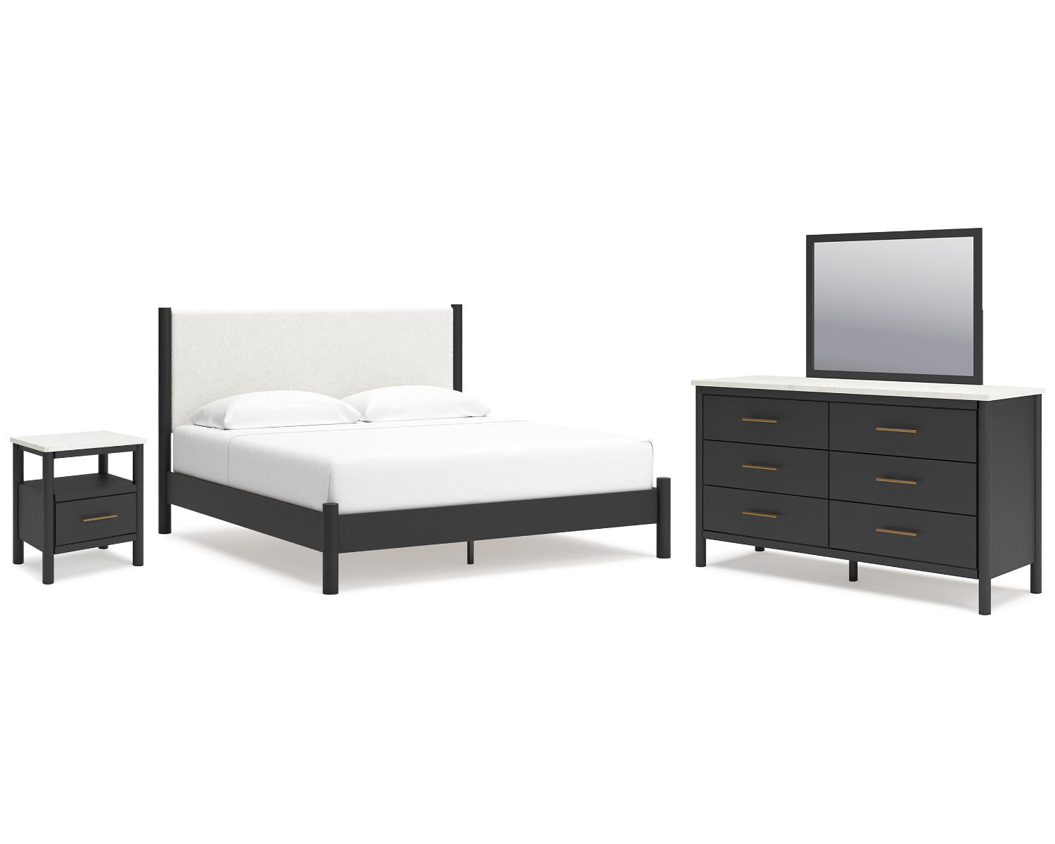 Cadmori King Panel Bed, Dresser, Mirror and Nightstand