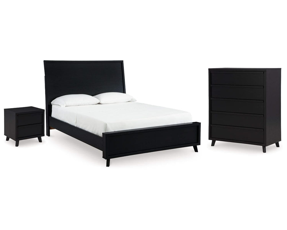Cama Queen con paneles, cómoda y mesita de noche Danziar