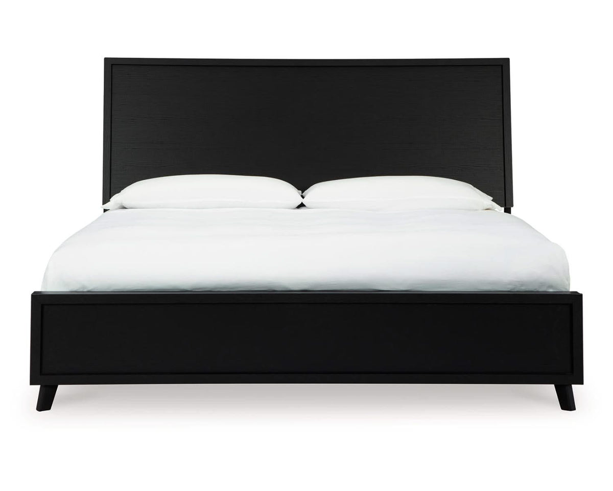Cama King Danziar con paneles, cómoda y dos mesitas de noche