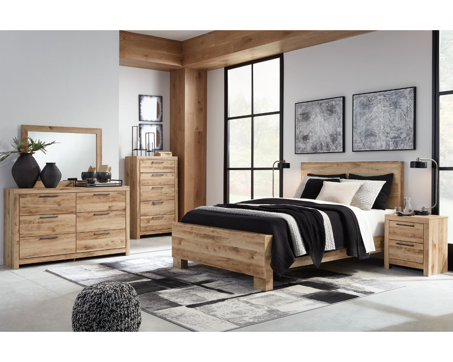 Hyanna Queen Panel Bed, Dresser and Mirror