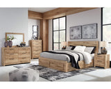 Hyanna Queen Panel Storage Bed with 1 Side Storage, Dresser and Mirror