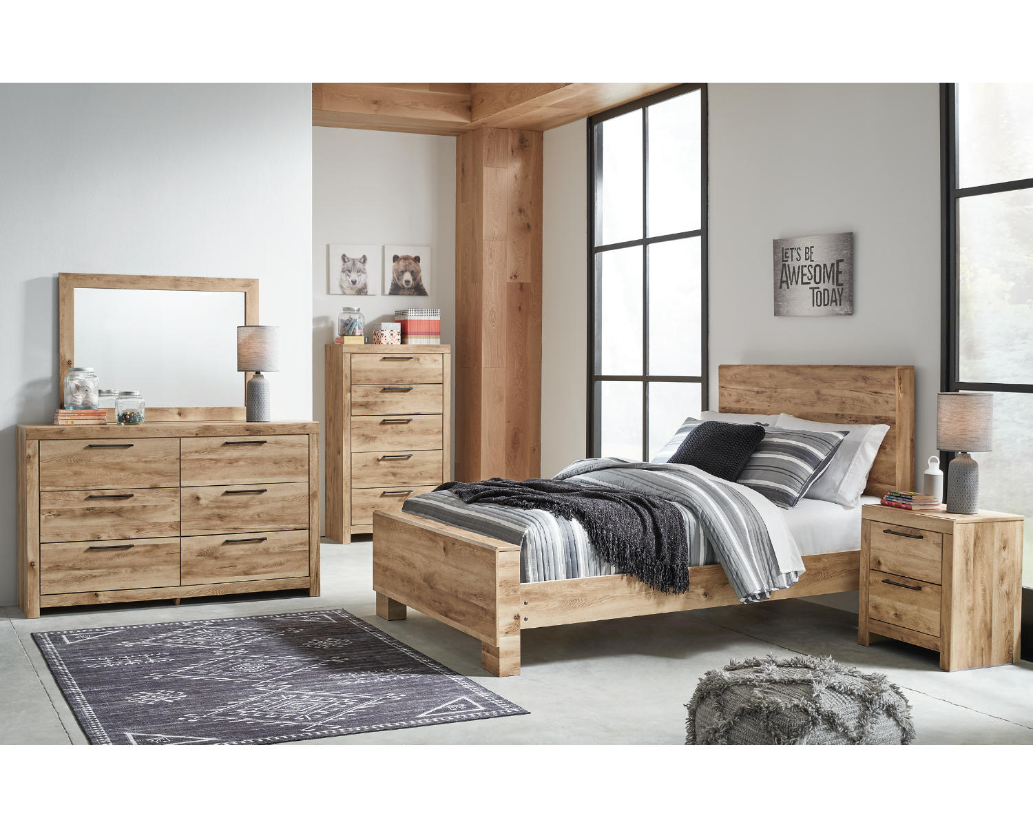Hyanna Full Panel Bed, Dresser and Mirror