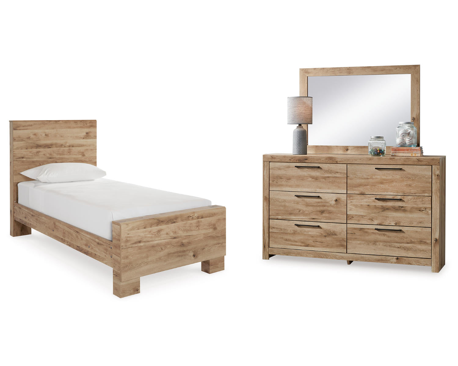 Hyanna Twin Panel Bed, Dresser and Mirror