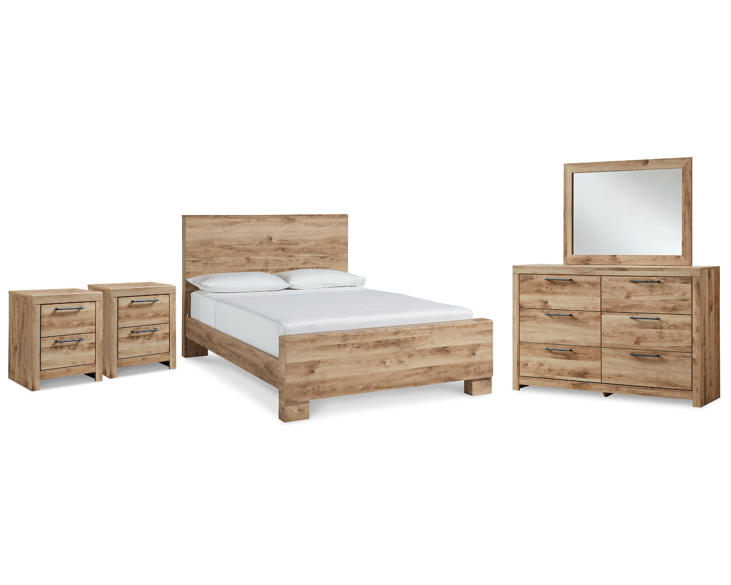 Hyanna Queen Panel Bed with Dresser, Mirror and 1 Nightstand