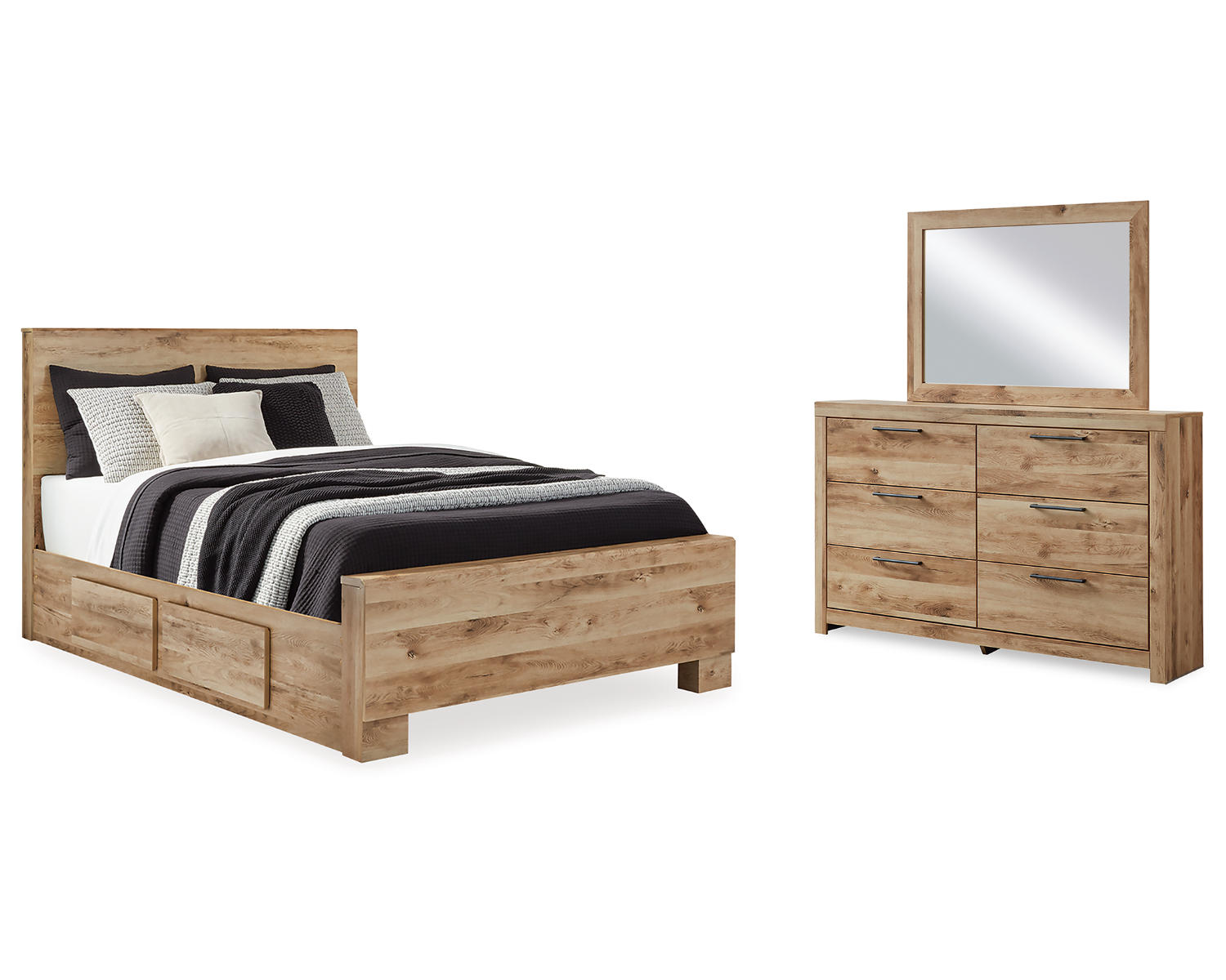 Hyanna Queen Panel Bed with 2 Side Storage, Dresser and Mirror