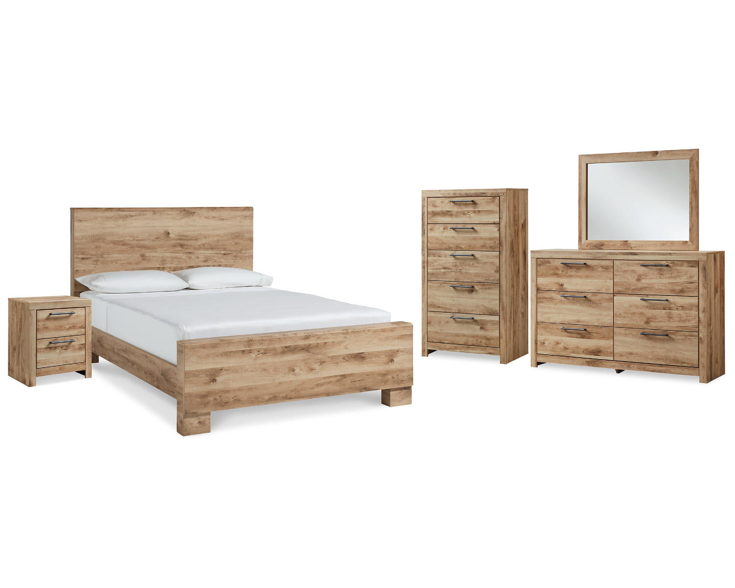 Hyanna Queen Panel Bed, Dresser, Mirror, Chest and Nightstand