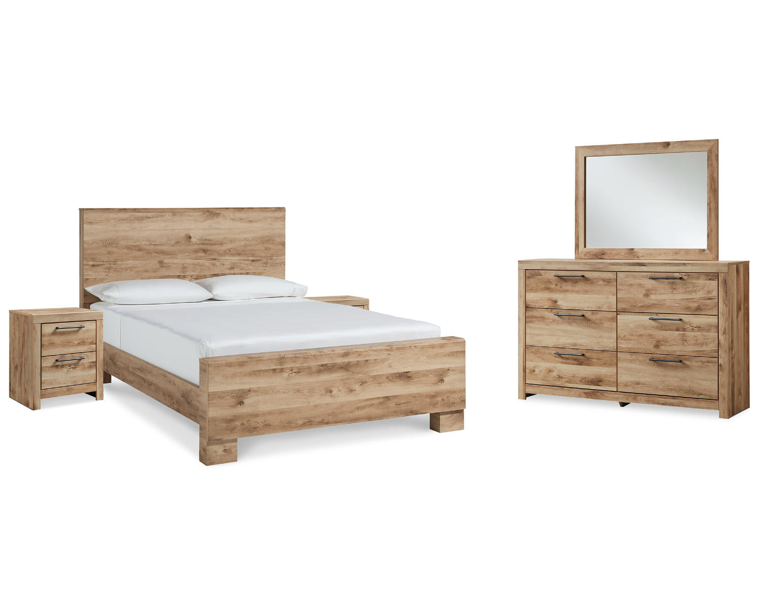 Hyanna King Panel Bed, Dresser, Mirror and 2 Nightstands