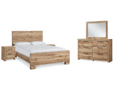 Cama Hyanna King con paneles, tocador, espejo y dos mesitas de noche