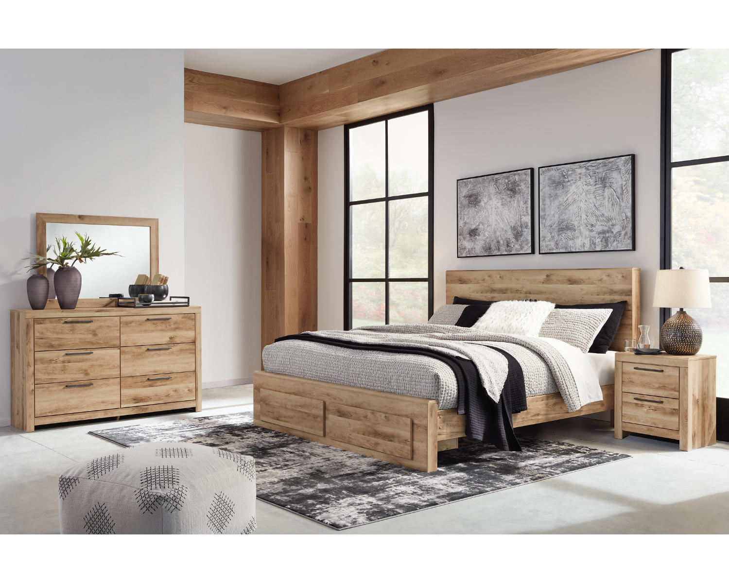 Hyanna Queen Panel Storage Bed, Dresser and Mirror
