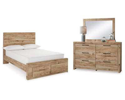 Cama Hyanna con almacenamiento de paneles completos, tocador y espejo