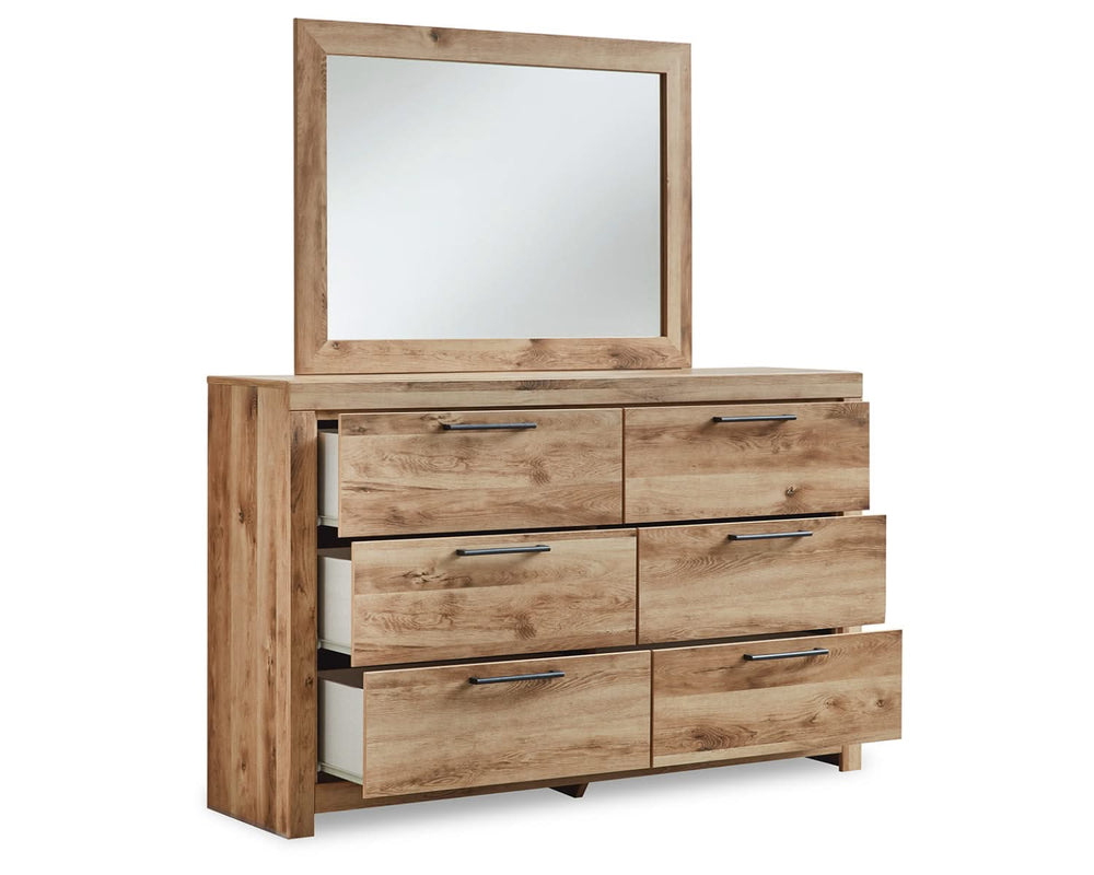 Cama Hyanna King con paneles, tocador, espejo y dos mesitas de noche