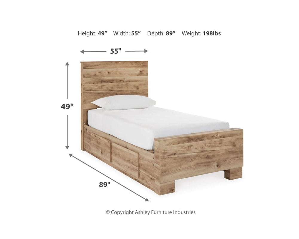 Cama Hyanna Twin con paneles, espacio de almacenamiento en un lado, tocador y espejo