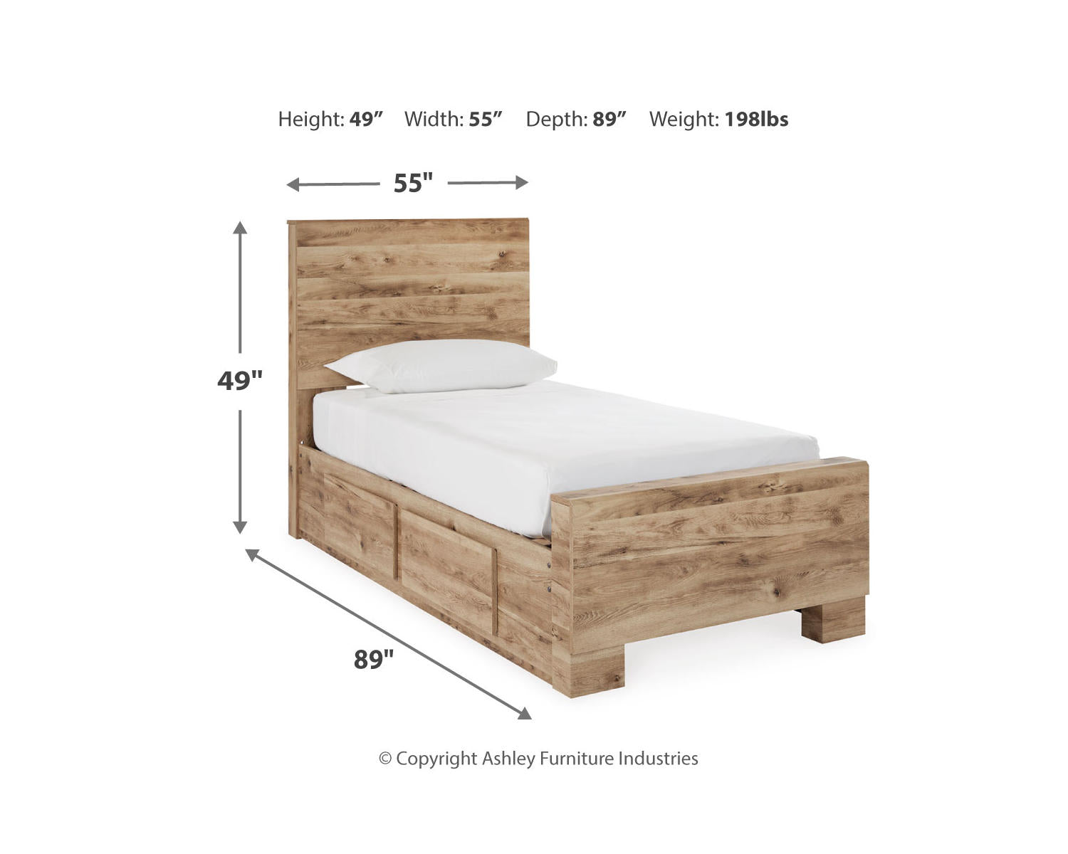 Hyanna Twin Panel Bed with 1 Side Storage, Dresser and Mirror