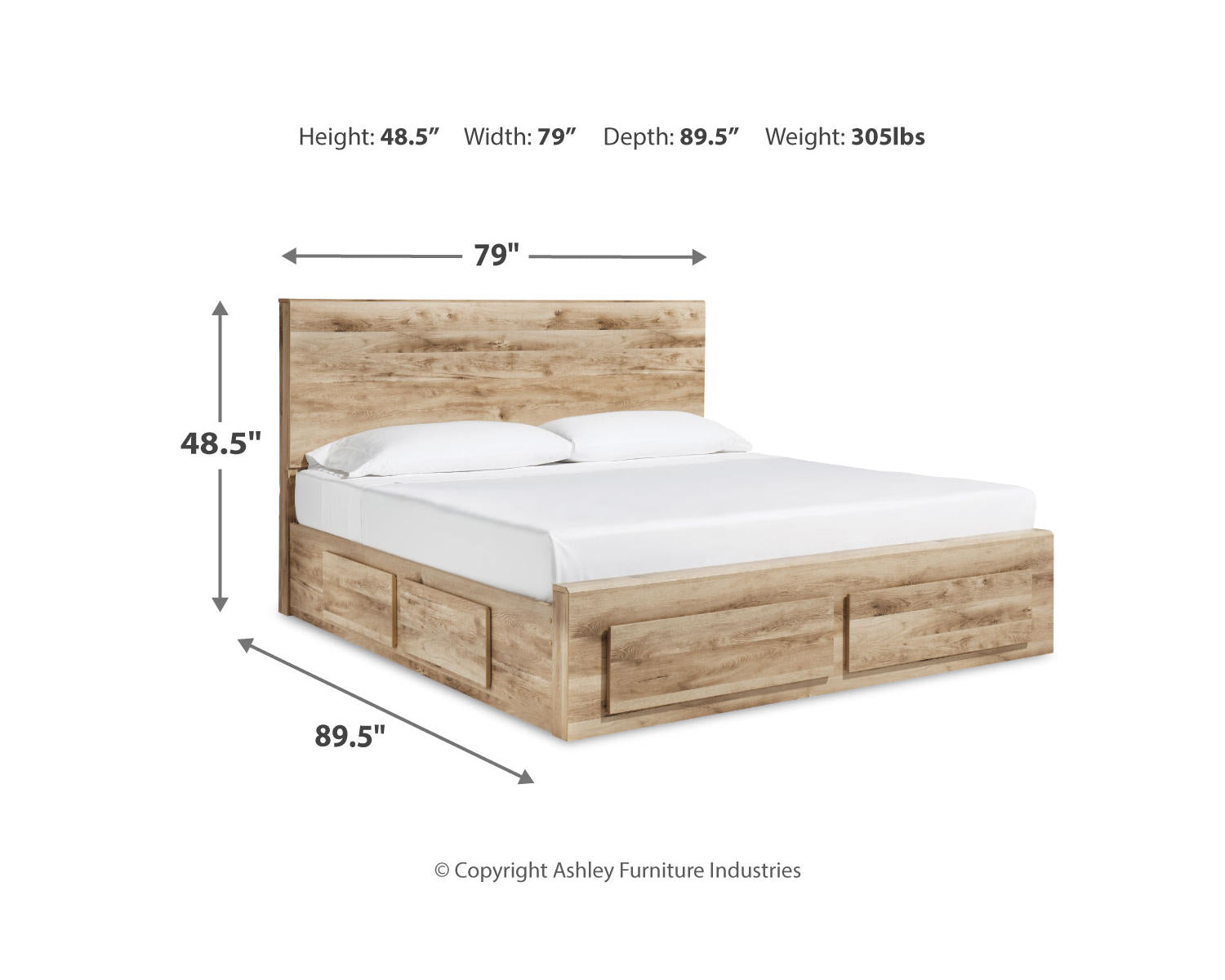 Hyanna King Panel Storage Bed with 1 Side Storage, Dresser and Mirror