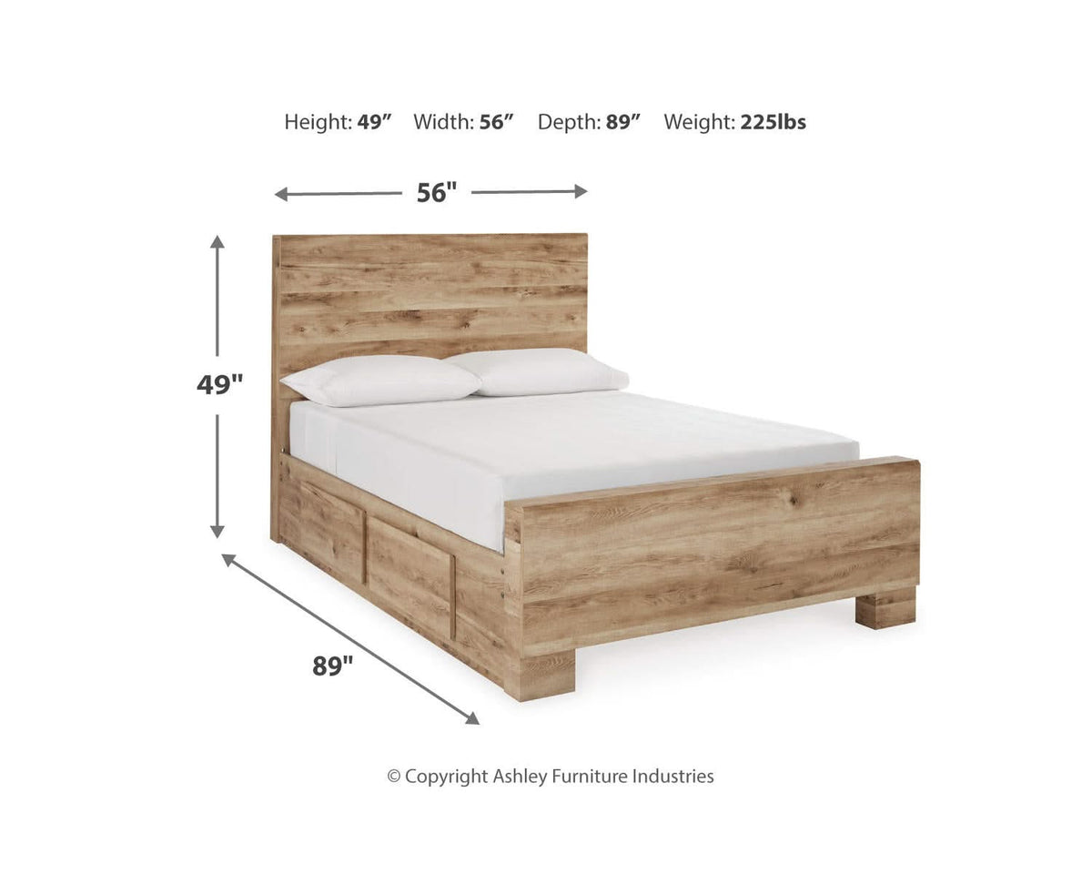 Cama Hyanna con paneles completos, espacio de almacenamiento en un lado, tocador y espejo