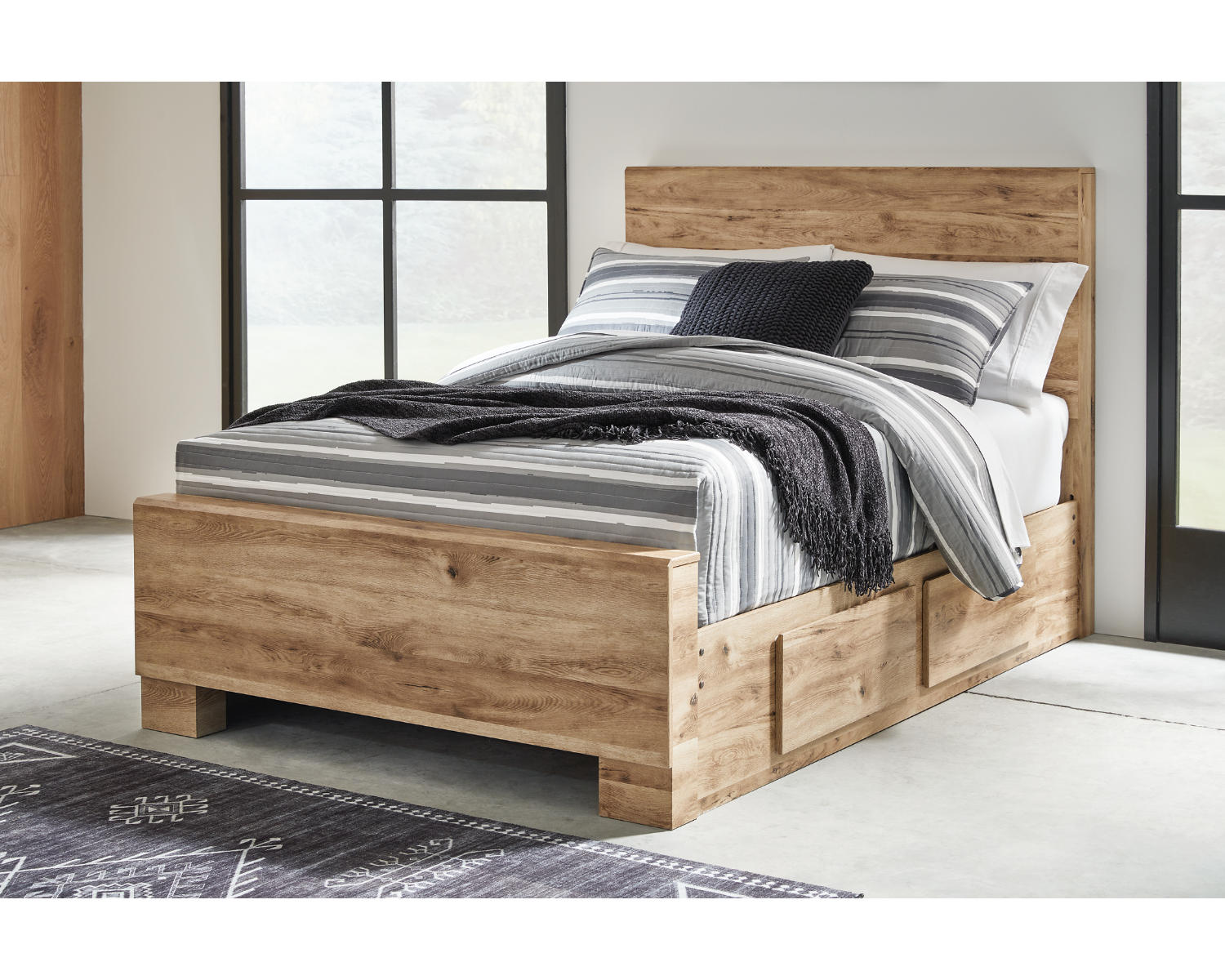 Hyanna Full Panel Bed with 2 Side Storage, Dresser and Mirror