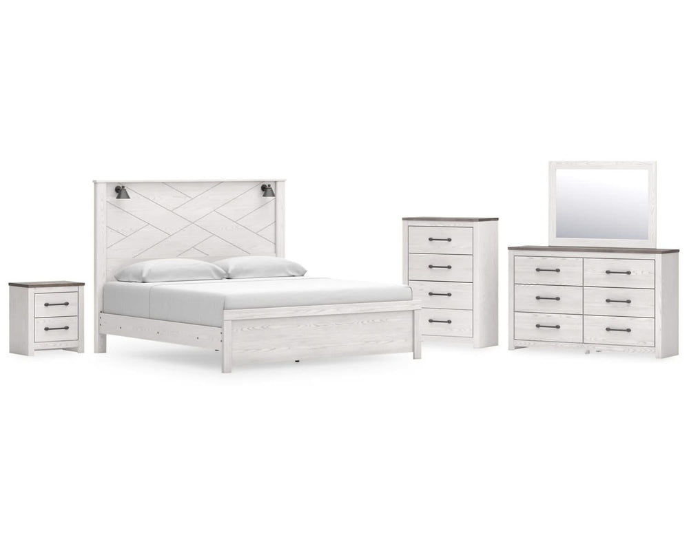 Gerridan King Panel Bed, Dresser, Mirror, Chest, and Nightstand