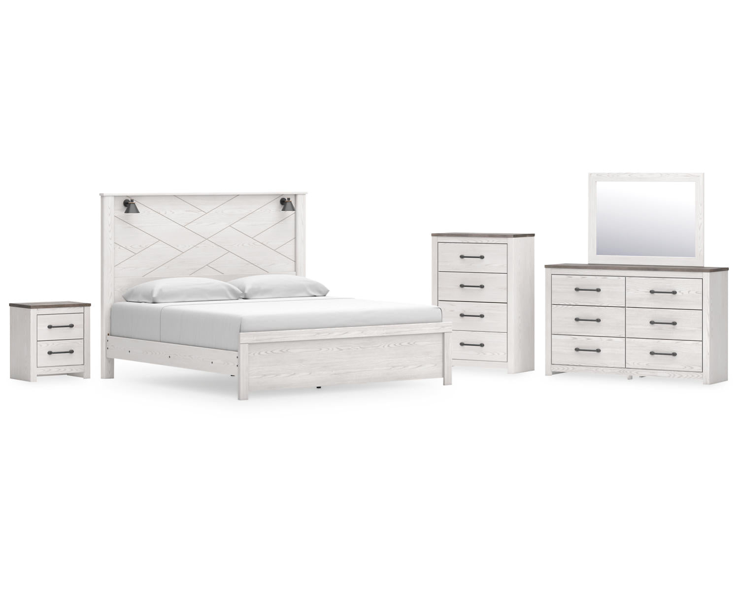 Gerridan King Panel Bed, Dresser, Mirror, Chest, and Nightstand