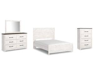 Cama Queen con paneles Gerridan, tocador, espejo y cómoda
