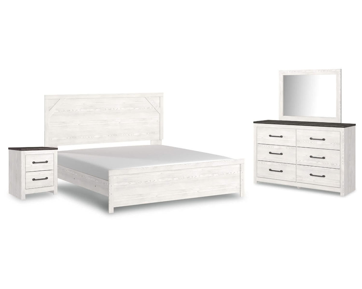 Gerridan King Panel Bed with Mirrored Dresser and Nightstand