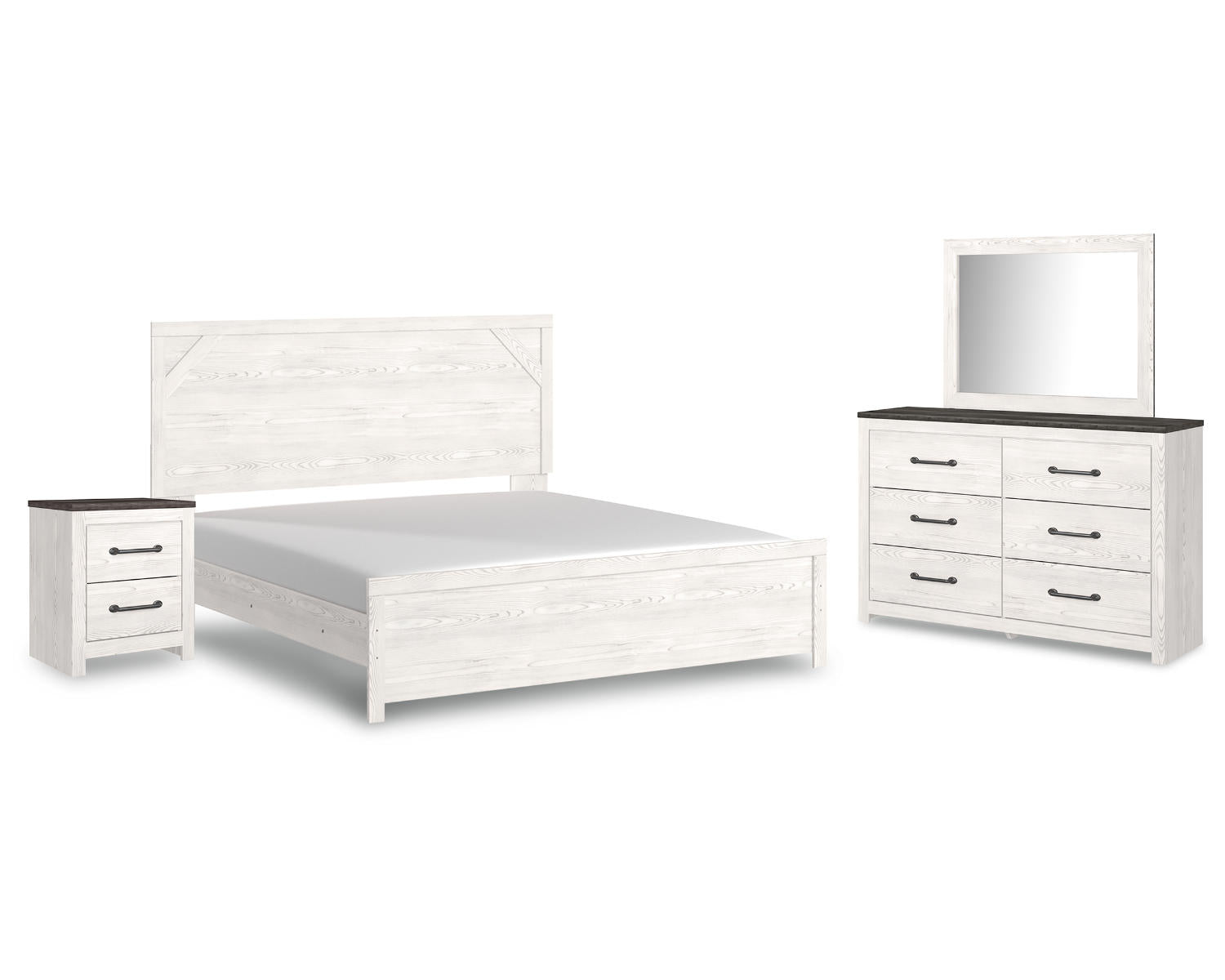 Gerridan King Panel Bed with Mirrored Dresser and Nightstand