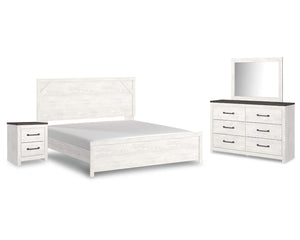 Gerridan King Panel Bed with Mirrored Dresser and Nightstand