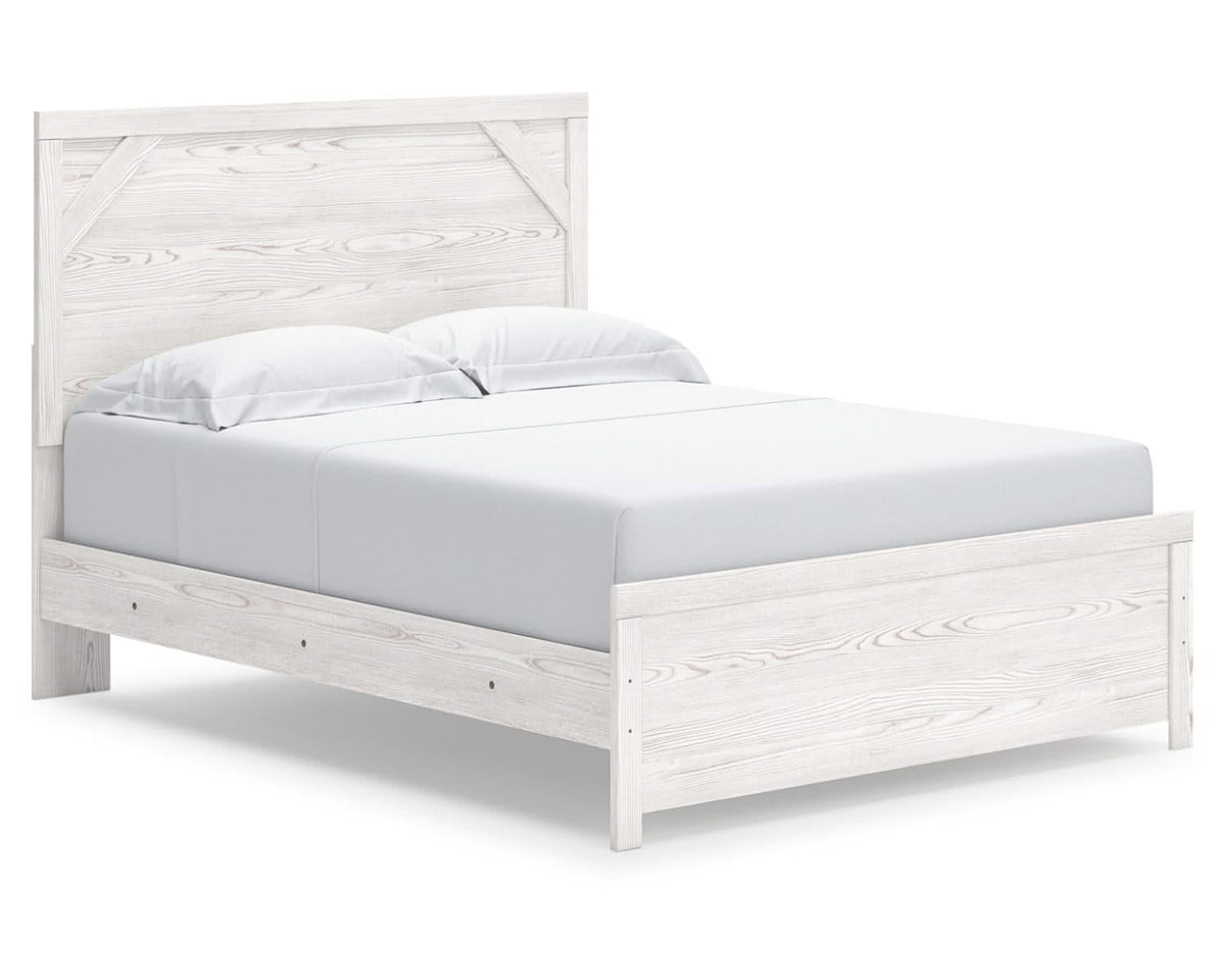 Cama Queen con paneles Gerridan, tocador, espejo y cómoda