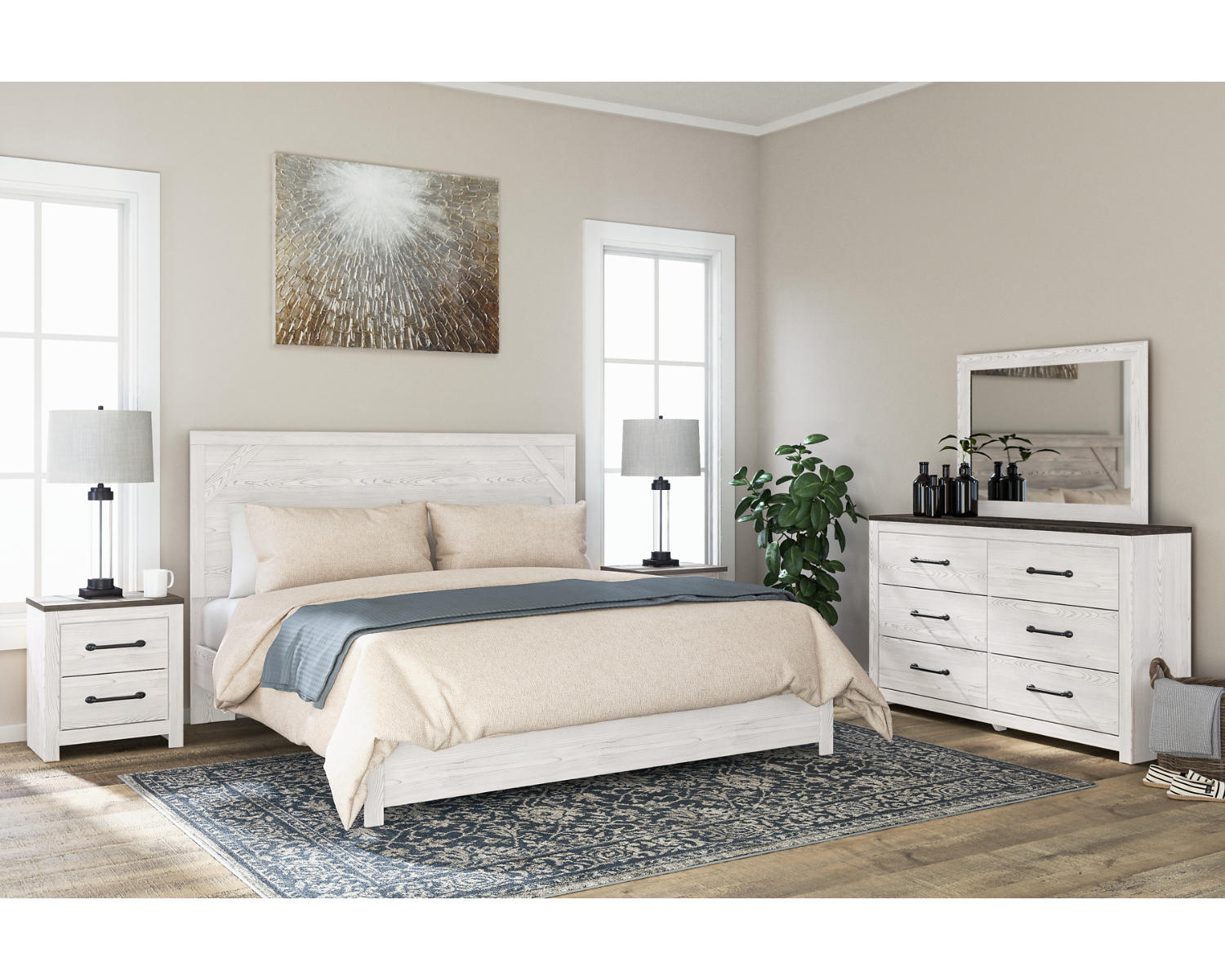 Gerridan King Panel Bed, Dresser, Mirror and 2 Nightstands