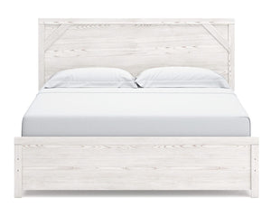 Cama King con paneles, cómoda y mesita de noche Gerridan