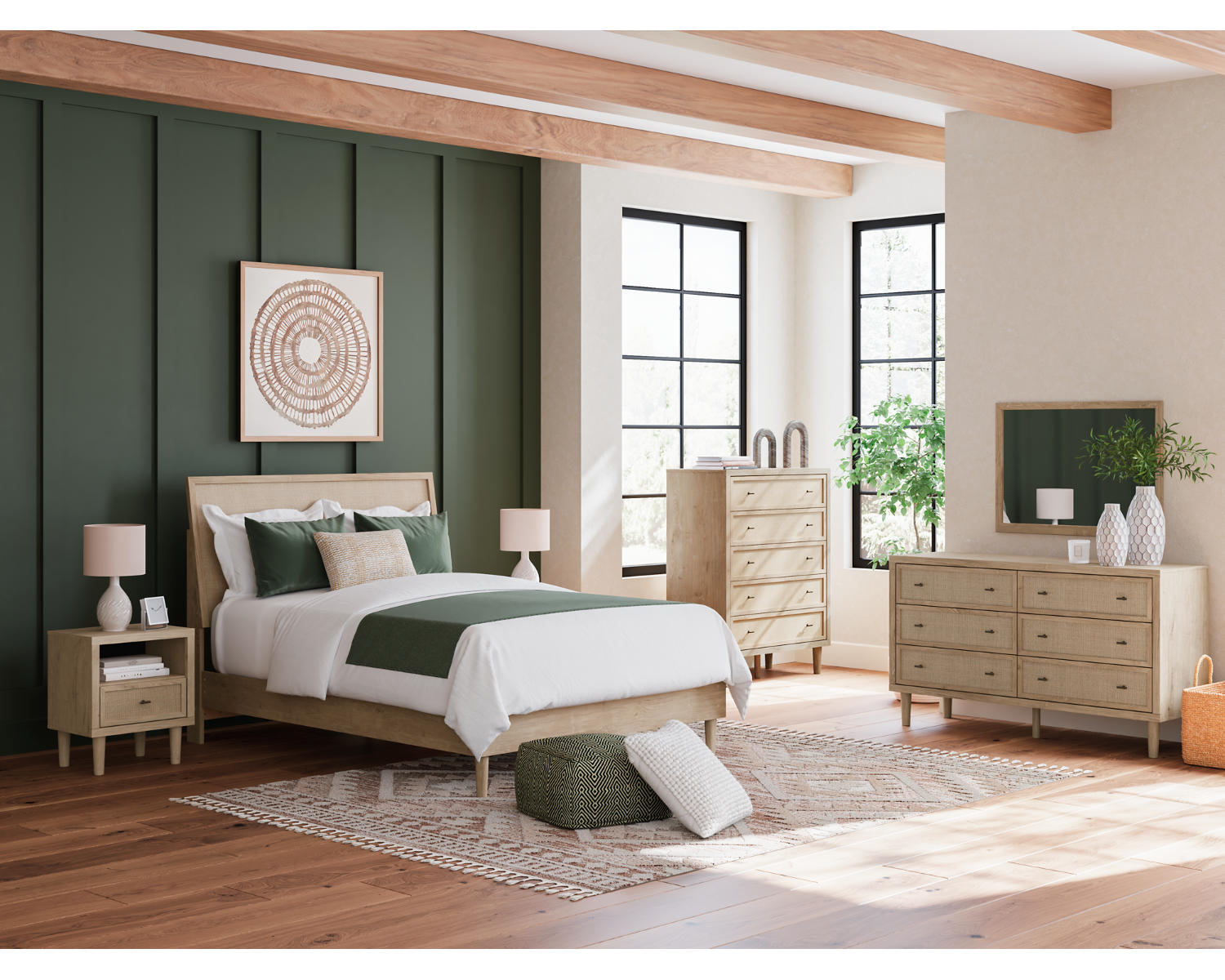 Cielden Queen Panel Bed, Dresser, Mirror and Nightstand