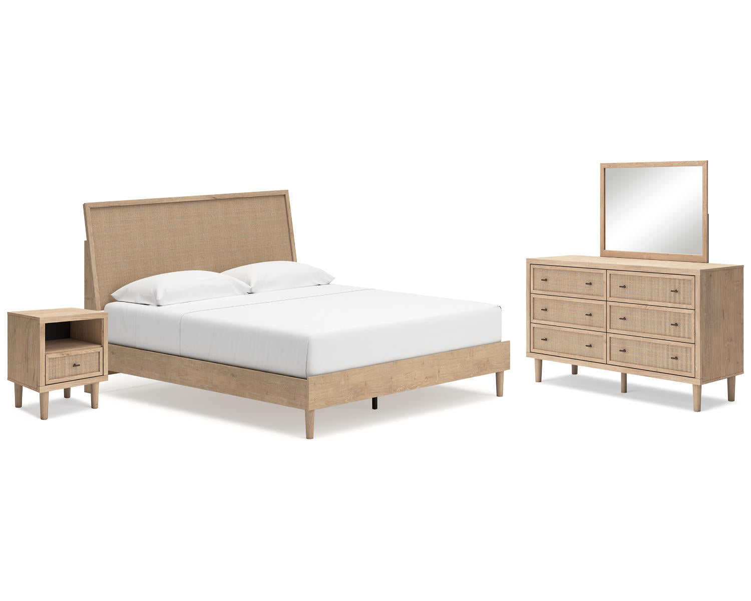 Cielden King Panel Bed, Dresser, Mirror and Nightstand