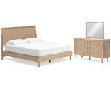 Cama King con paneles, tocador y espejo Cielden