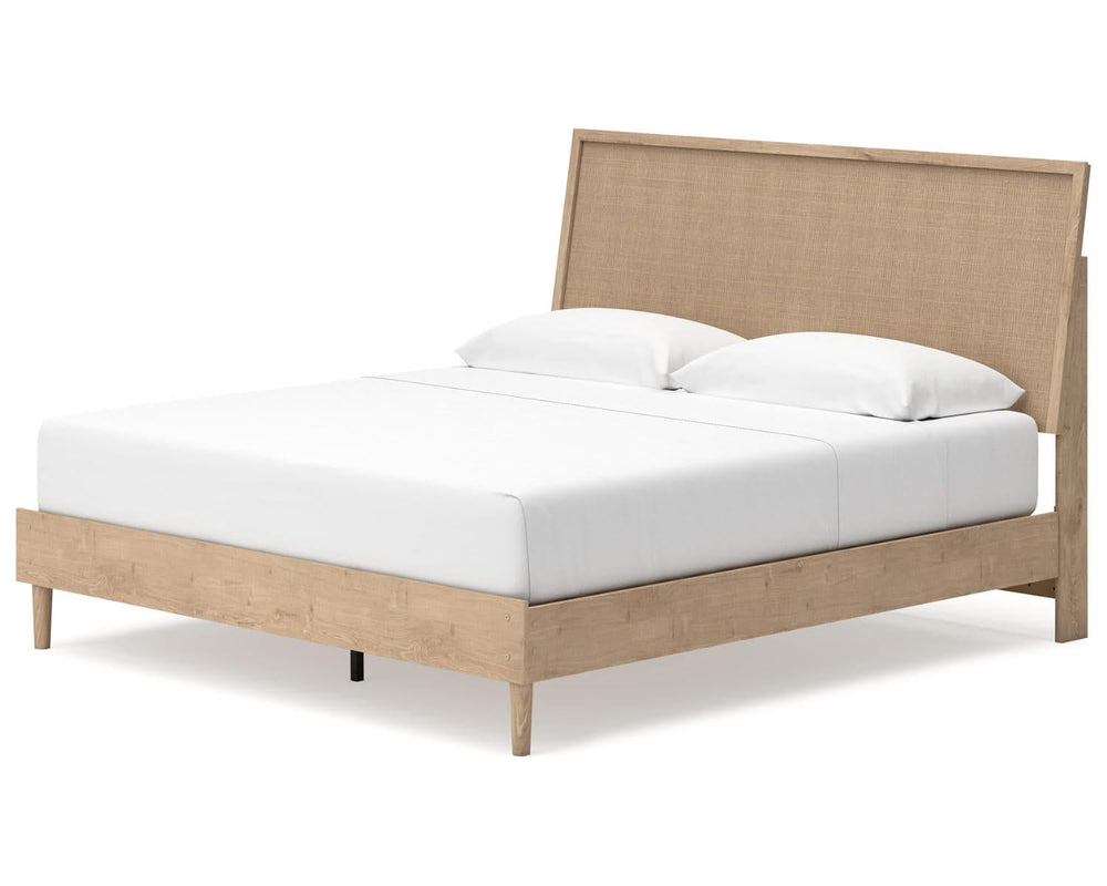 Cama King con paneles, tocador y espejo Cielden