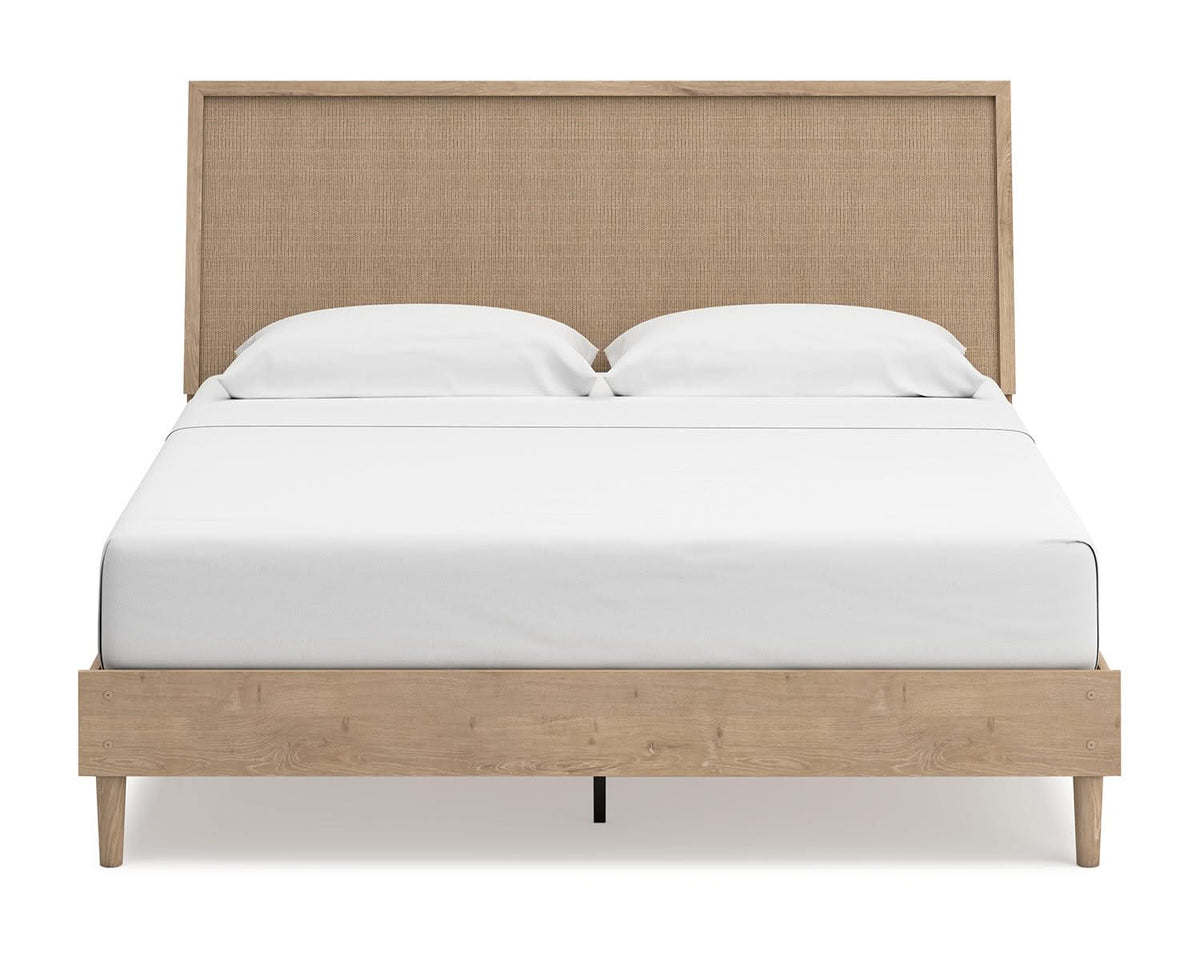 Cama King con paneles, tocador y espejo Cielden