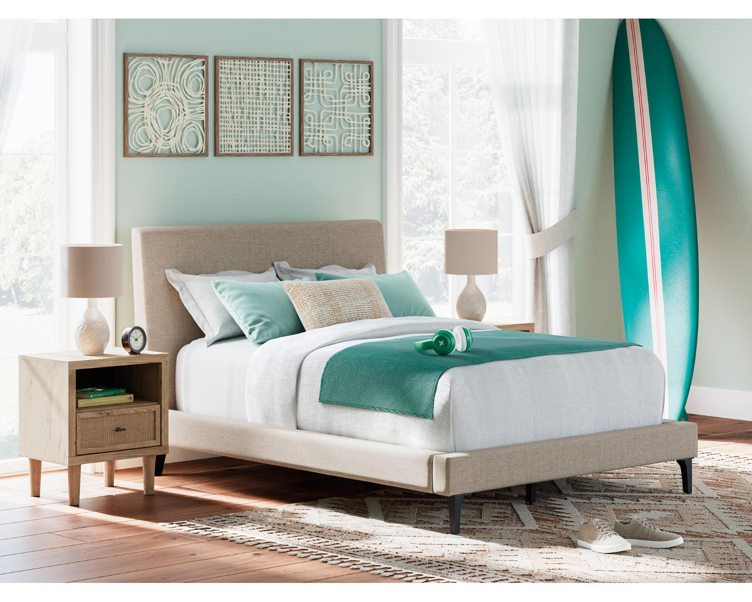 Cielden Full Upholstered Bed with Roll Slats