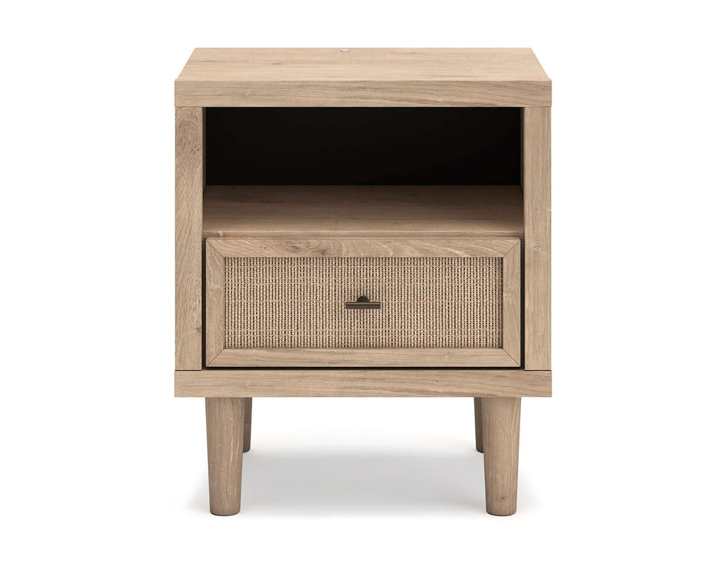 Cama tapizada Cielden Queen, cómoda y dos mesitas de noche