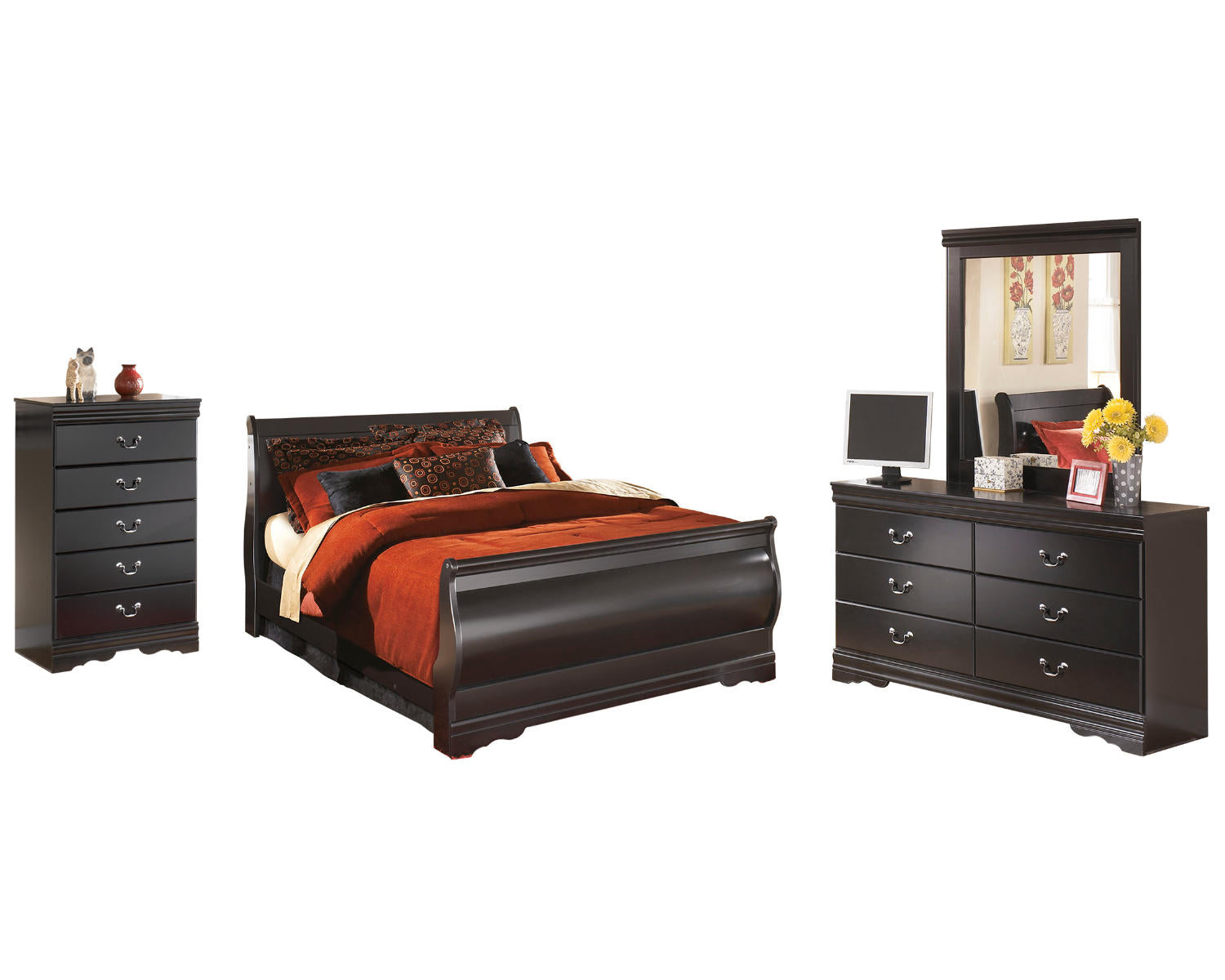Huey Vineyard Queen Sleigh Bed with Dresser, Mirror and Chest of Drawers