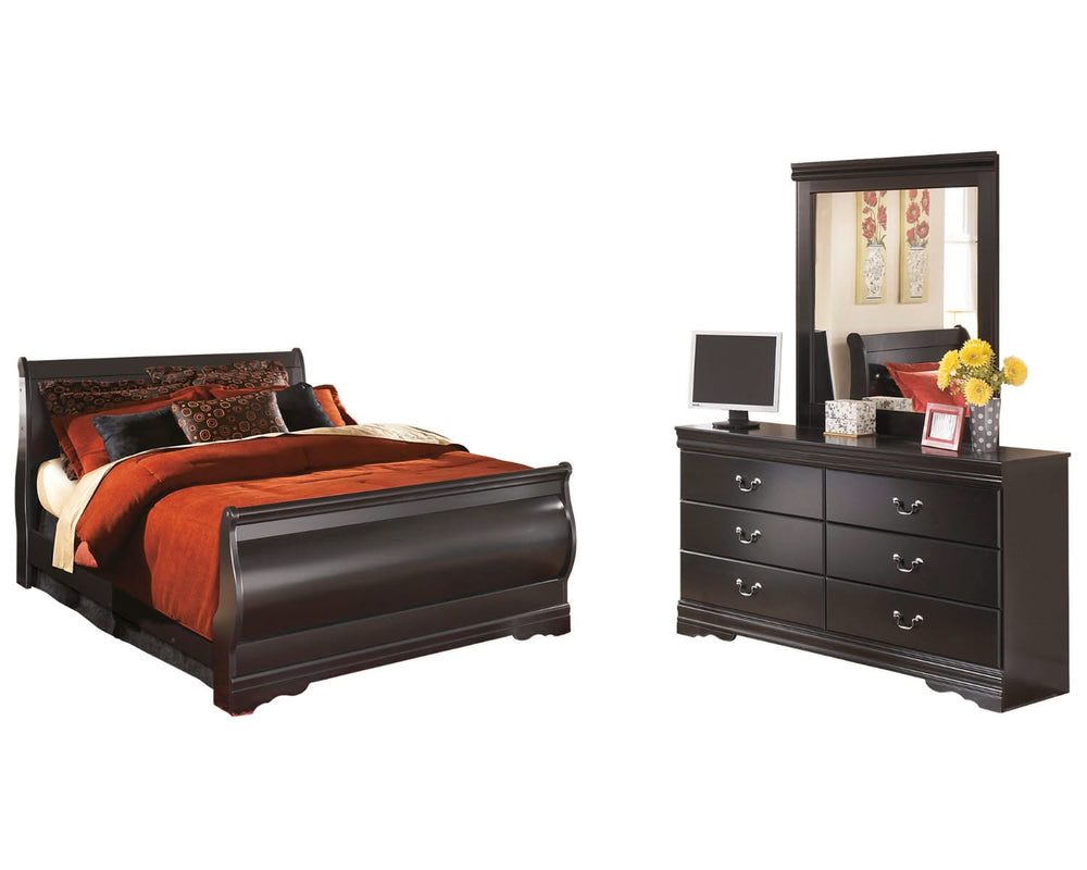 Cama Queen tipo trineo Huey Vineyard con tocador y espejo