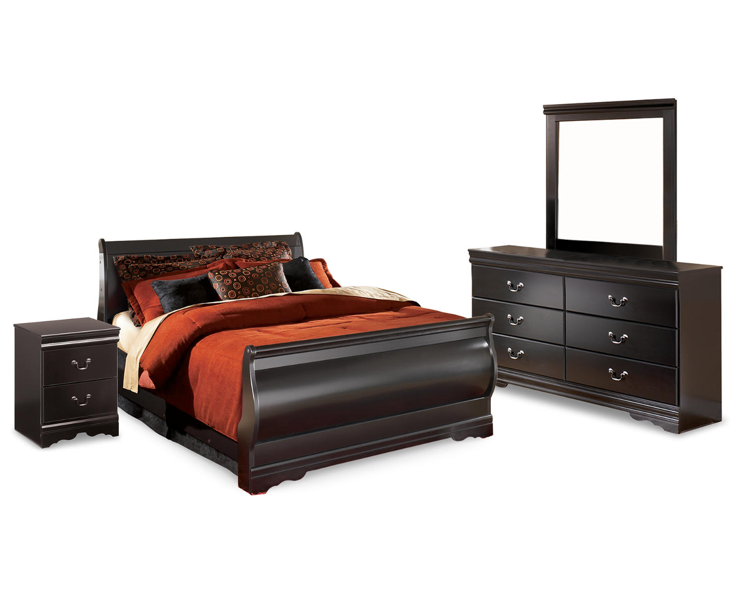 Huey Vineyard Full Sleigh Bed, Dresser, Mirror and Nightstand